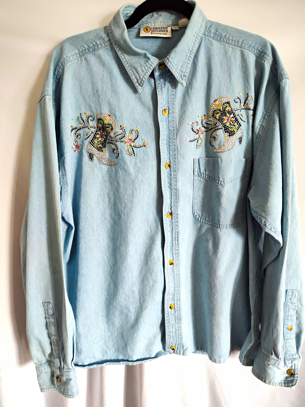 Christine Alexander Women's XL Cowgirl 90sDenim Western Button-Up Shirt Pockets